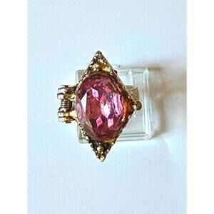Vintage Gothic Poison Ring w Pink Stone – Secret Locket Ring, Halloween Jewelry